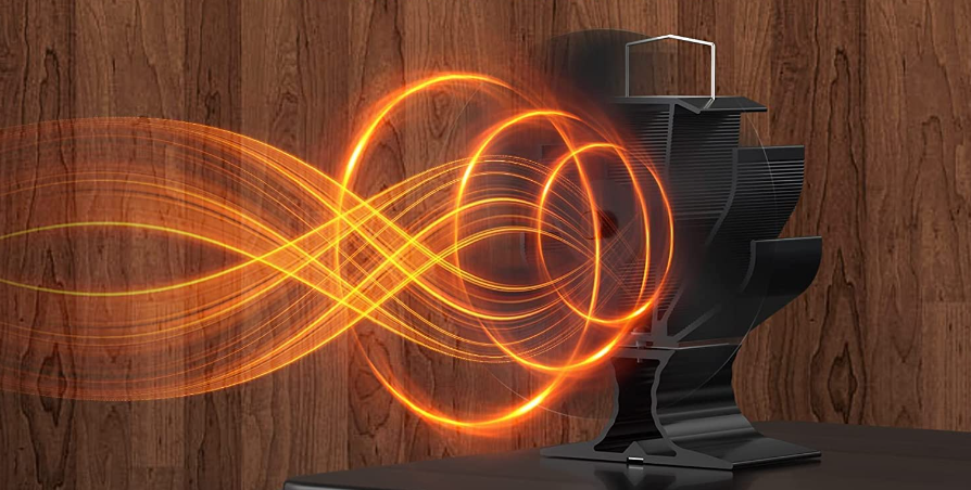Graphic showing a Log Burner fan simulating heat distribution