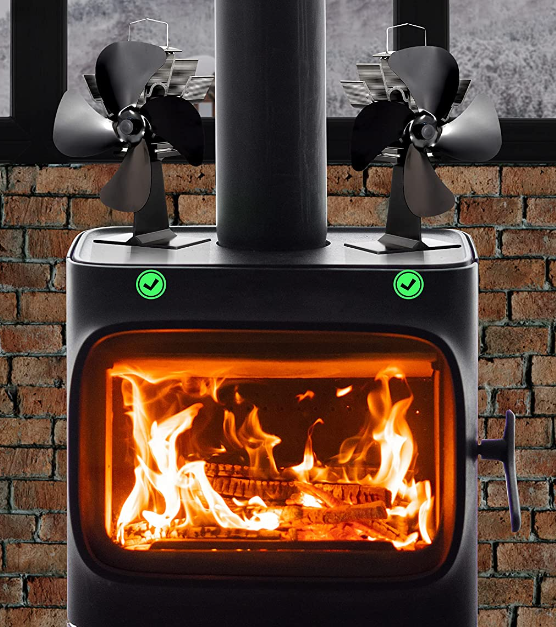 Photo of log burner with correctly positioned log burner fans