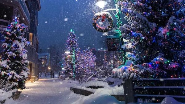 Snowy Christmas Scene with LED Lights